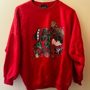 Vintage Red Sweater with Bear Design